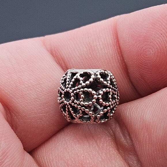 Pandora 925 Sterling Silver Openwork Beaded Flower Bead Charm - Picture 1 of 6